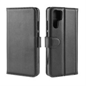 Genuine Split Leather Wallet Case - Huawei P30 Pro - Black